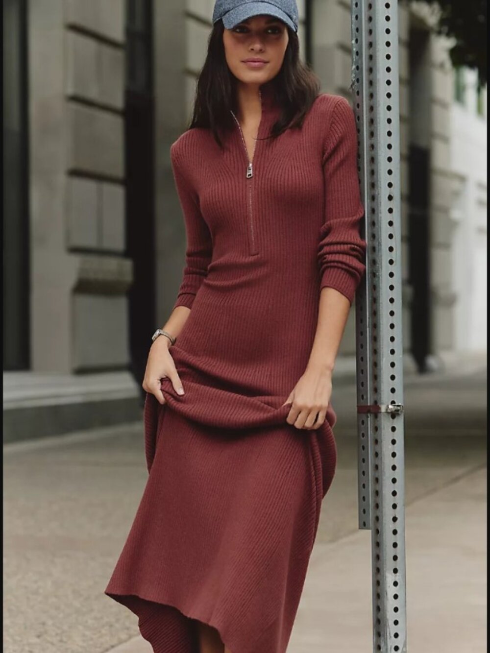 NWT Anthropologie Varley Burnet Half-Zip Knit Maxi Dress in Cinnamon